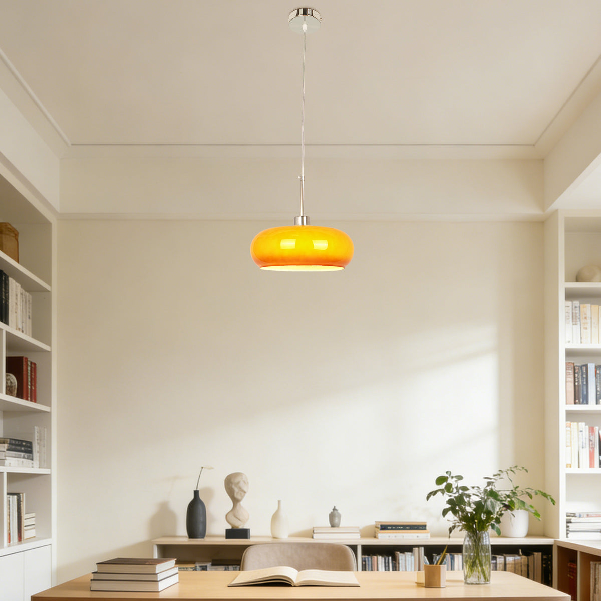 Medieval-modern style orange glass chandelier - round lampshade ceiling light