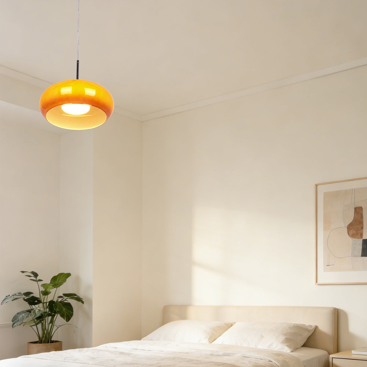 Medieval-modern style orange glass chandelier - round lampshade ceiling light