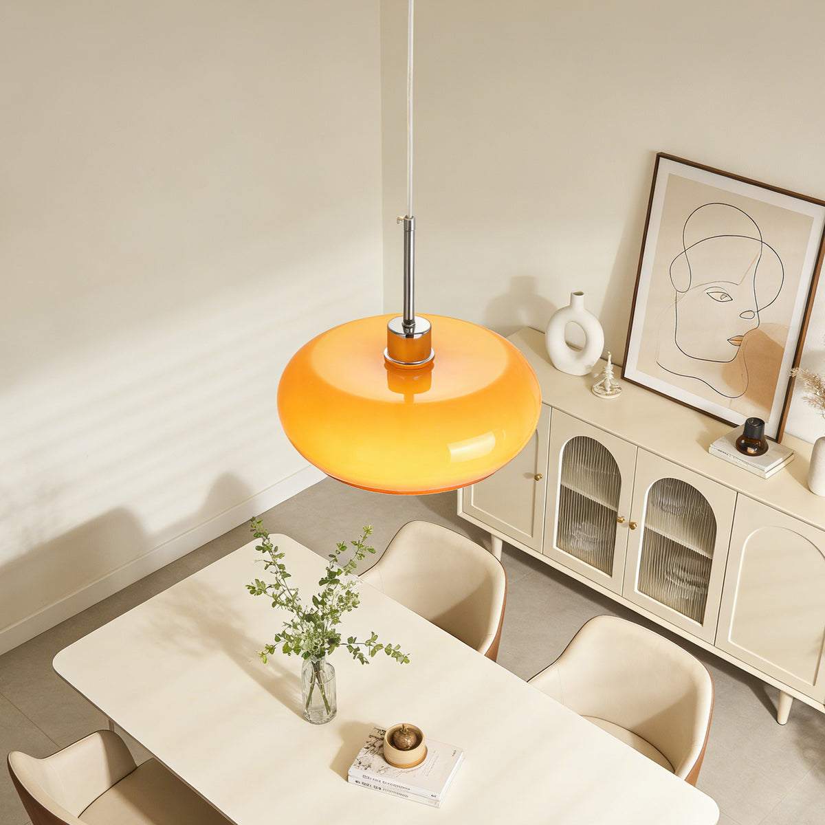 Medieval-modern style orange glass chandelier - round lampshade ceiling light