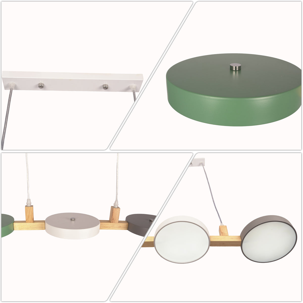 Nordic 3-Light Wooden Pendant Light - Macaron Color Disc Ceiling Lamp