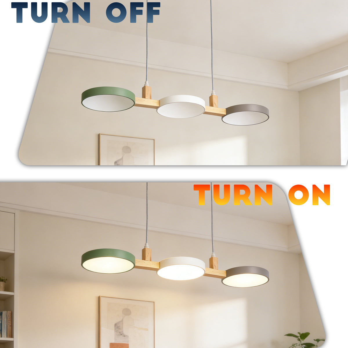 Nordic 3-Light Wooden Pendant Light - Macaron Color Disc Ceiling Lamp
