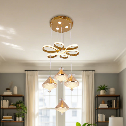 Dimmable 3-Color Gold LED Crystal Chandelier | Modern Luxury Adjustable Height Pendant Light