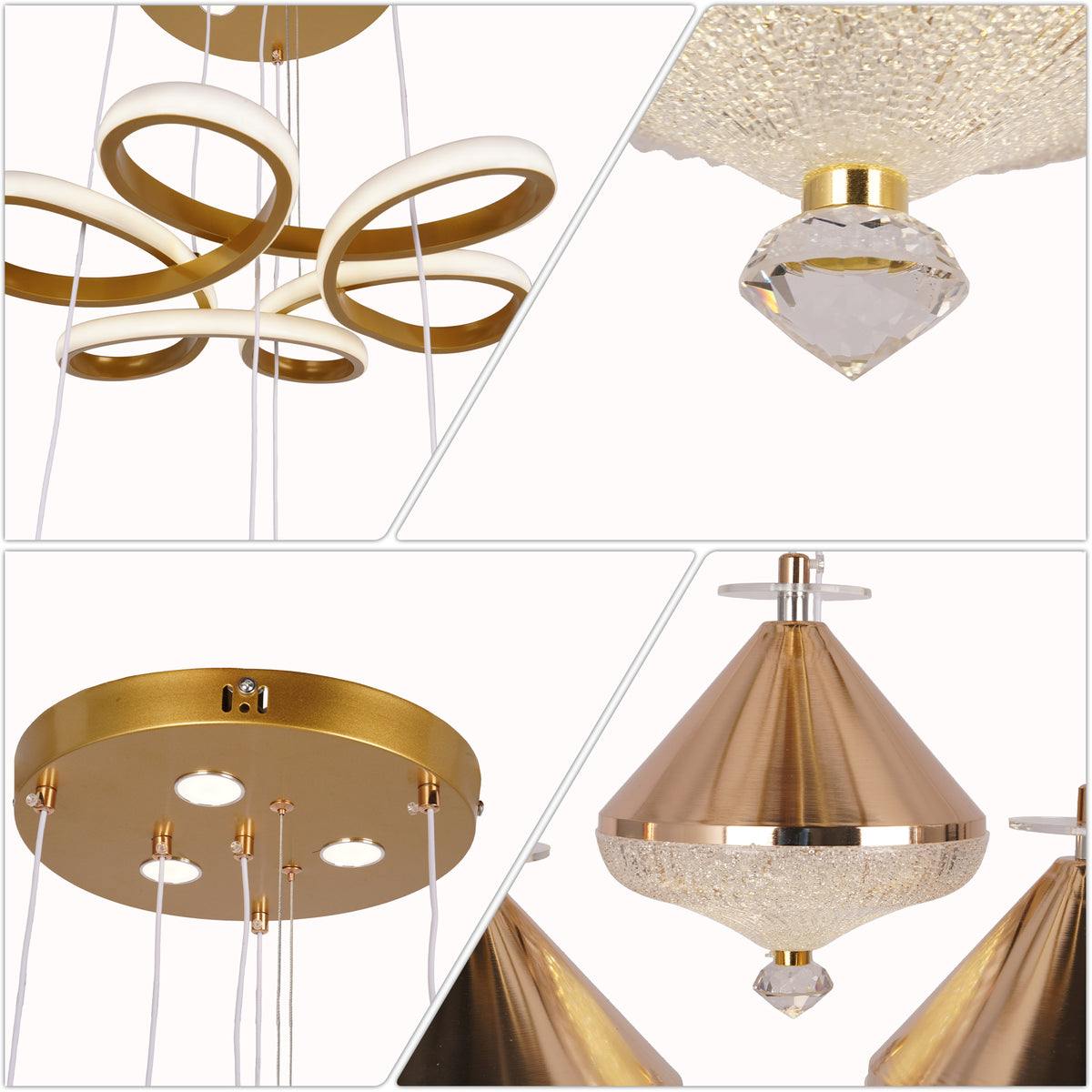 Dimmable 3-Color Gold LED Crystal Chandelier | Modern Luxury Adjustable Height Pendant Light