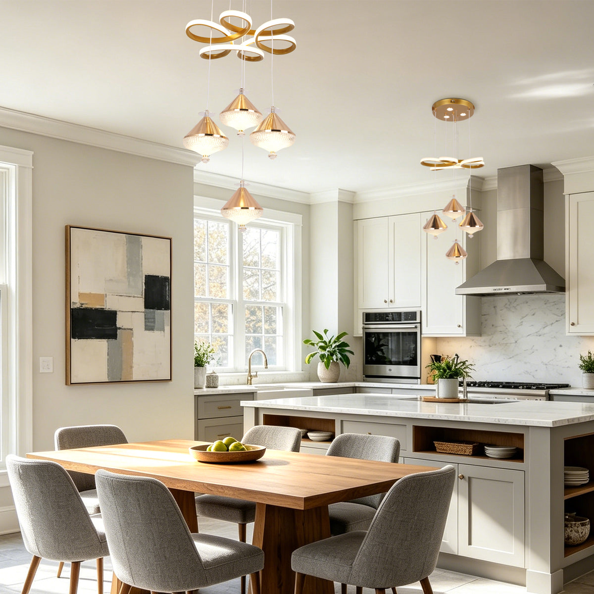 Dimmable 3-Color Gold LED Crystal Chandelier | Modern Luxury Adjustable Height Pendant Light