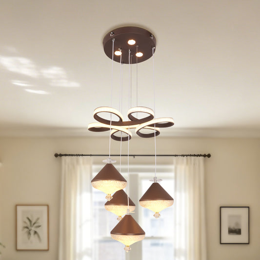 Dimmable 3-Color Brown LED Crystal Chandelier | Modern Luxury Adjustable Height Pendant Light