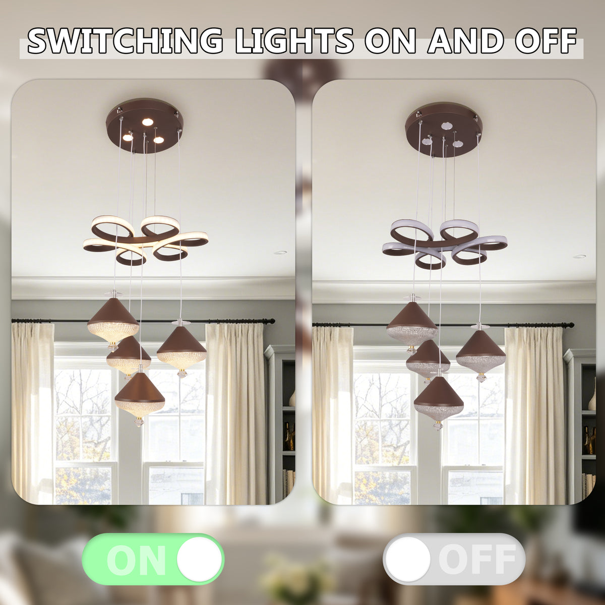 Dimmable 3-Color Brown LED Crystal Chandelier | Modern Luxury Adjustable Height Pendant Light