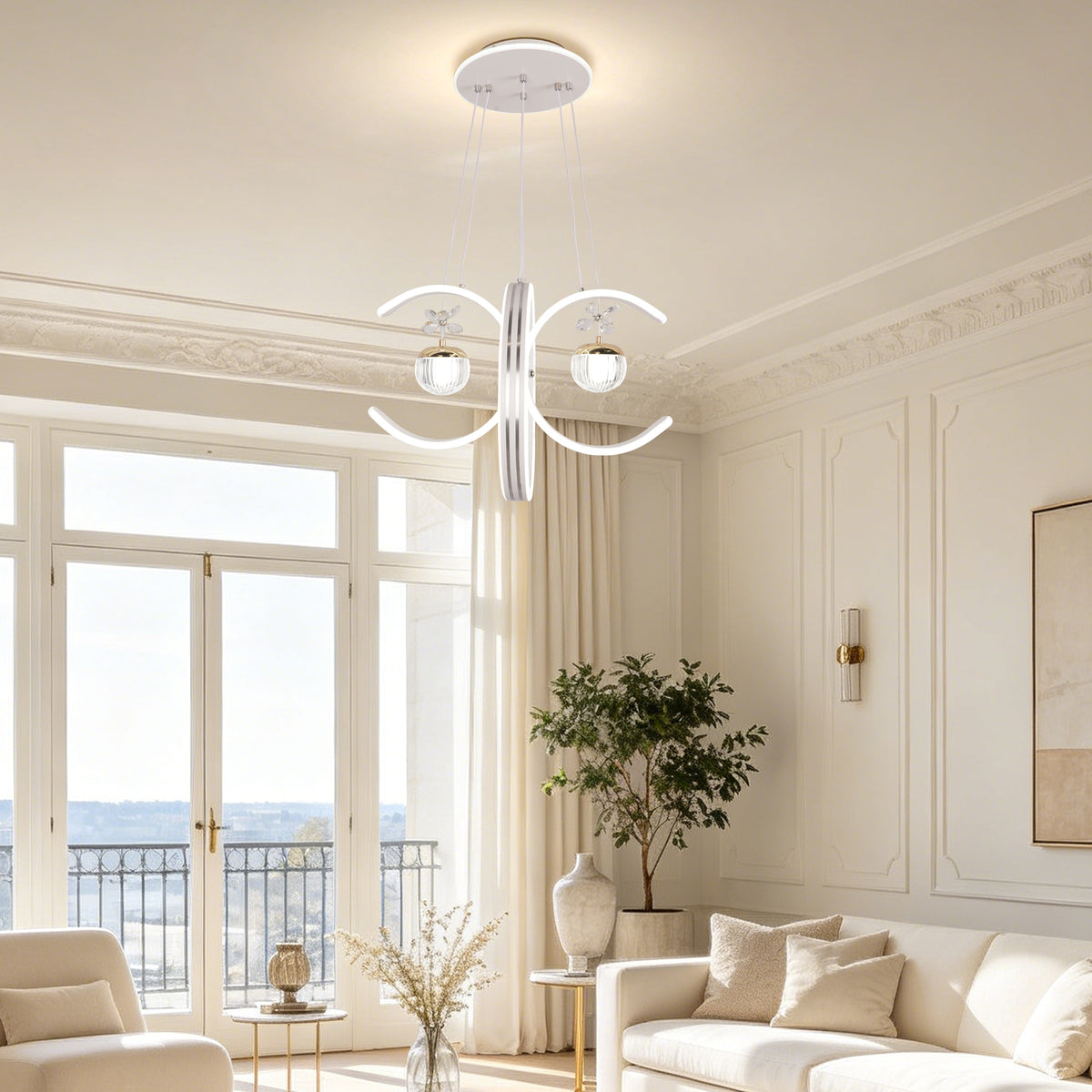 Dimmable 3-Color White Modern LED Chandelier | Luxury Crystal Glass Pendant Light