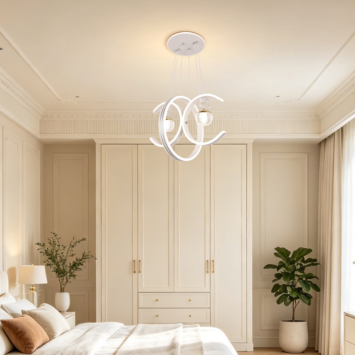 Dimmable 3-Color White Modern LED Chandelier | Luxury Crystal Glass Pendant Light