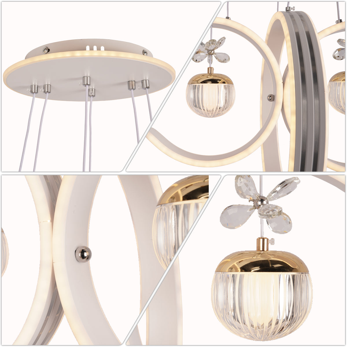 Dimmable 3-Color White Modern LED Chandelier | Luxury Crystal Glass Pendant Light