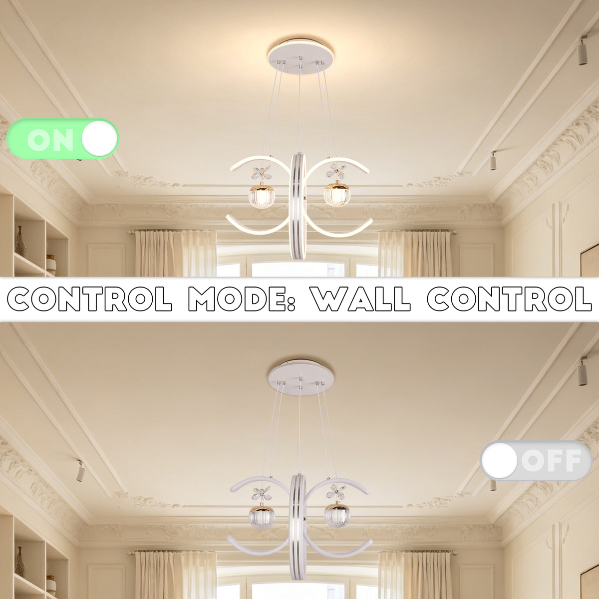 Dimmable 3-Color White Modern LED Chandelier | Luxury Crystal Glass Pendant Light