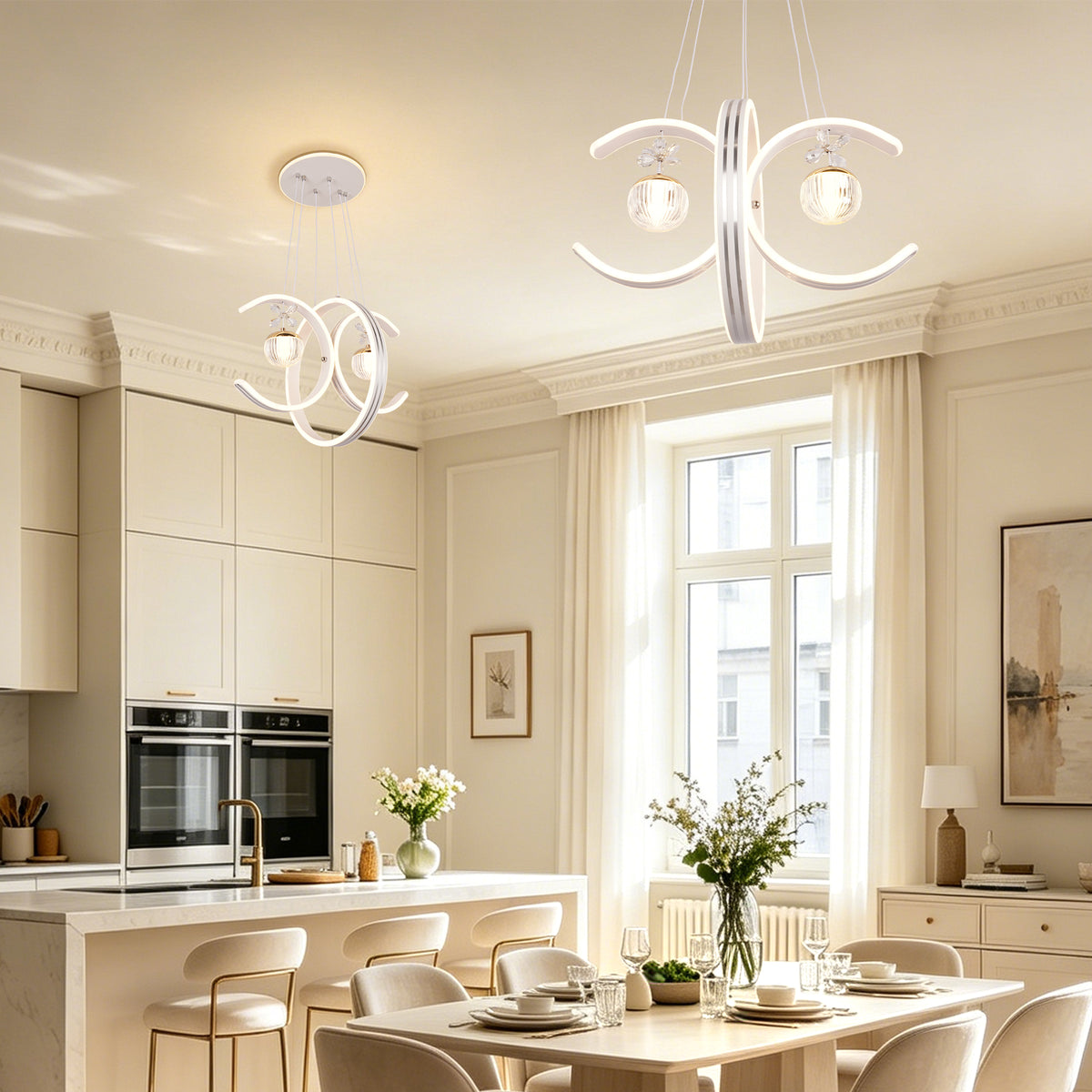 Dimmable 3-Color White Modern LED Chandelier | Luxury Crystal Glass Pendant Light