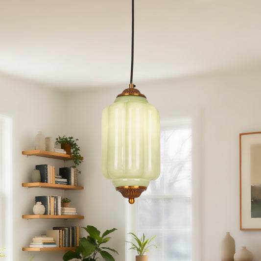 Vintage Sage Green Glass Pendant Light | 3-Color Dimmable Bronze Brass Hanging Light