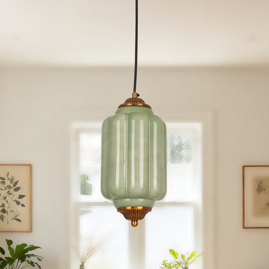 Vintage Sage Green Glass Pendant Light | 3-Color Dimmable Bronze Brass Hanging Light