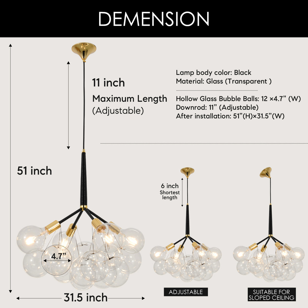 Visual Comfort Glass Bubble Chandelier DS-DY54