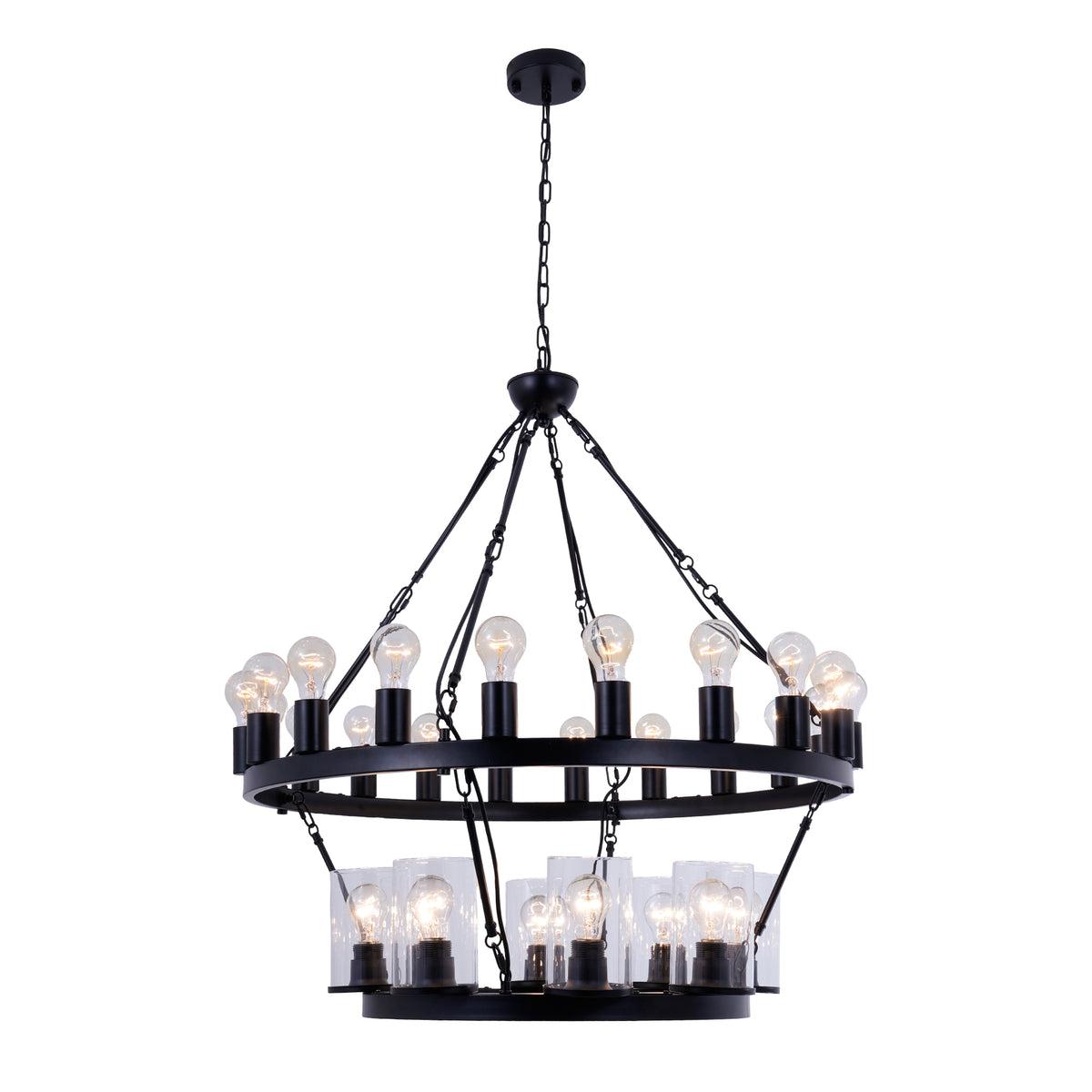 36 - Light and 40 - Light 2-Tiers Large Dimmable Wagon Wheel Chandelier Farmhouse Round Vintage Candle Style Dining Room Chandelier DS-DY58