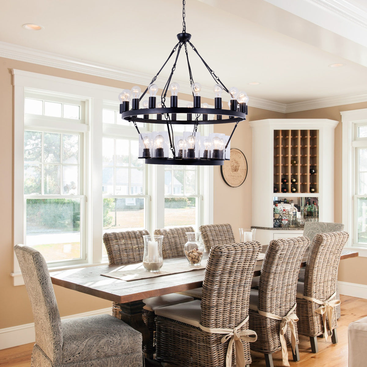 36 - Light and 40 - Light 2-Tiers Large Dimmable Wagon Wheel Chandelier Farmhouse Round Vintage Candle Style Dining Room Chandelier DS-DY58