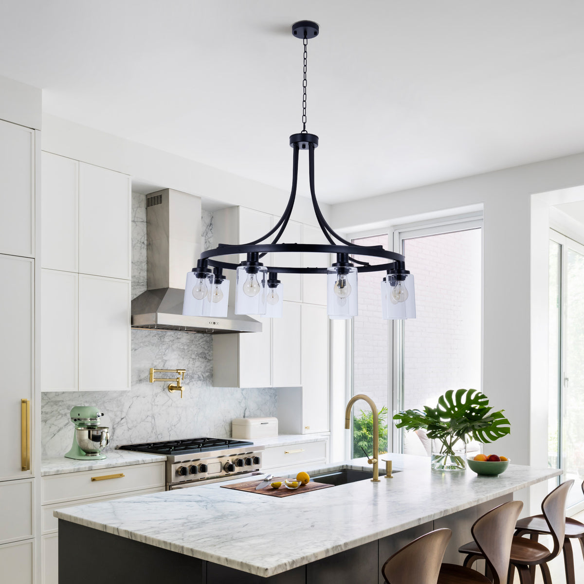 6-Head Black Iron Chandelier DS-DY61