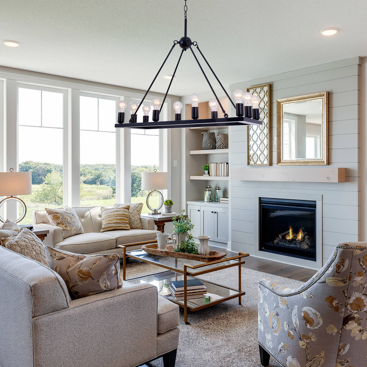 10-Light Farmhouse Chandelier - Metal Rectangle (DY62)