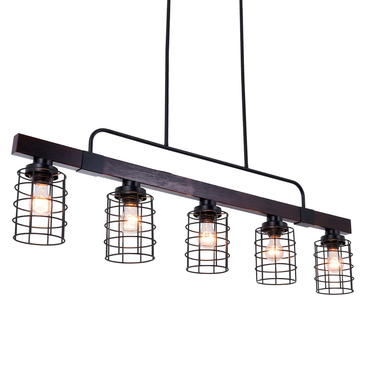 Giluta Industrial Linear Kitchen Island Light, 5-Light Farmhouse Chandelier with Rustic Metal Mesh Cage, Pendant Lighting Fixture for Kitchen Island Dining Room Pool Table Living Room DS-DY69