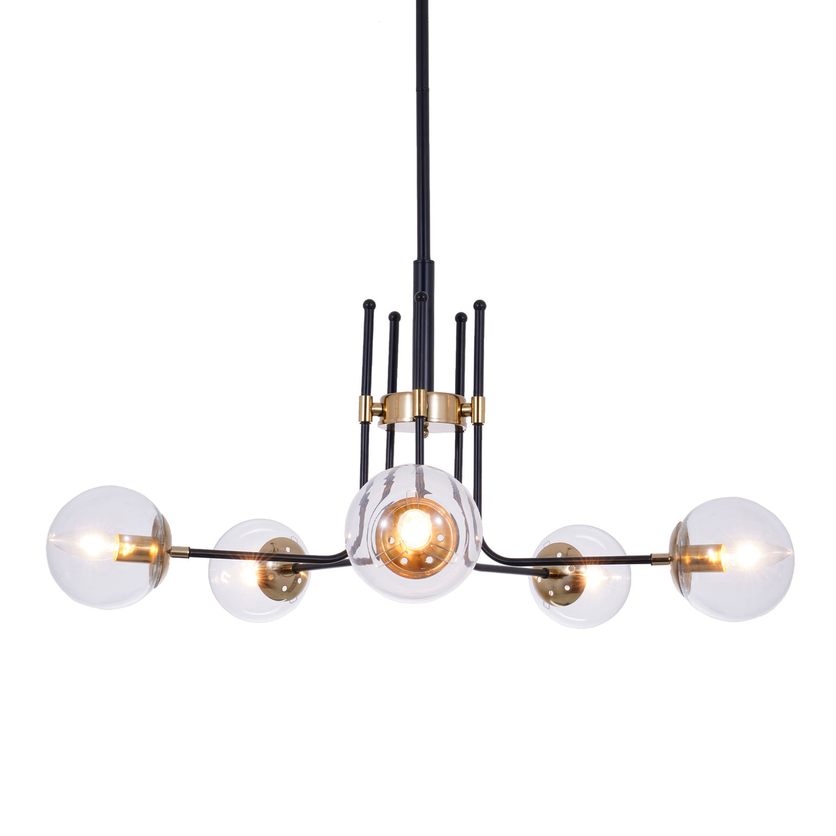 6-Light Industrial Pendant Sputnik Chandelier in Black Finish and Smoked Grey Glass DS-DY76