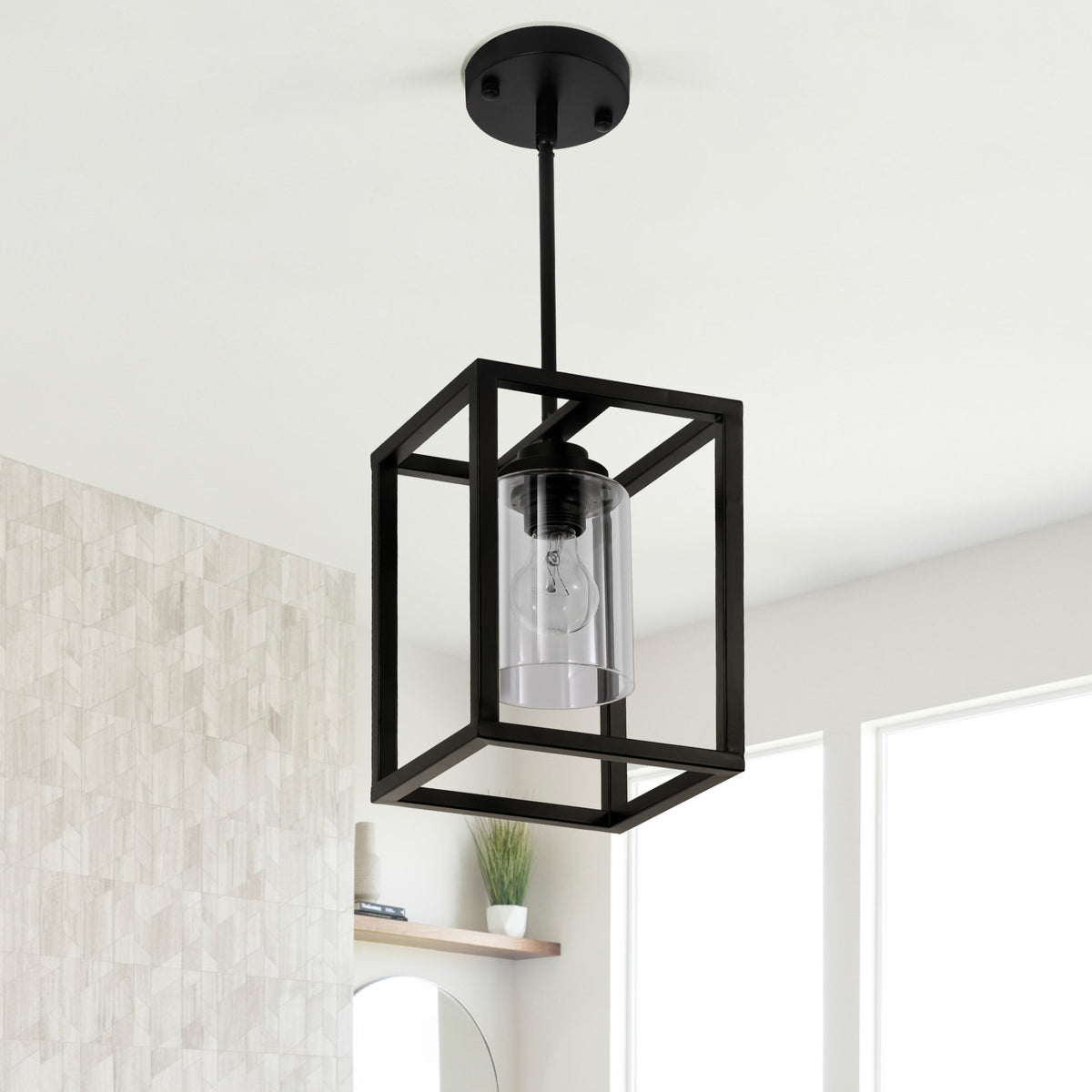 1-Light Black Farmhouse Chandelier (DY77)