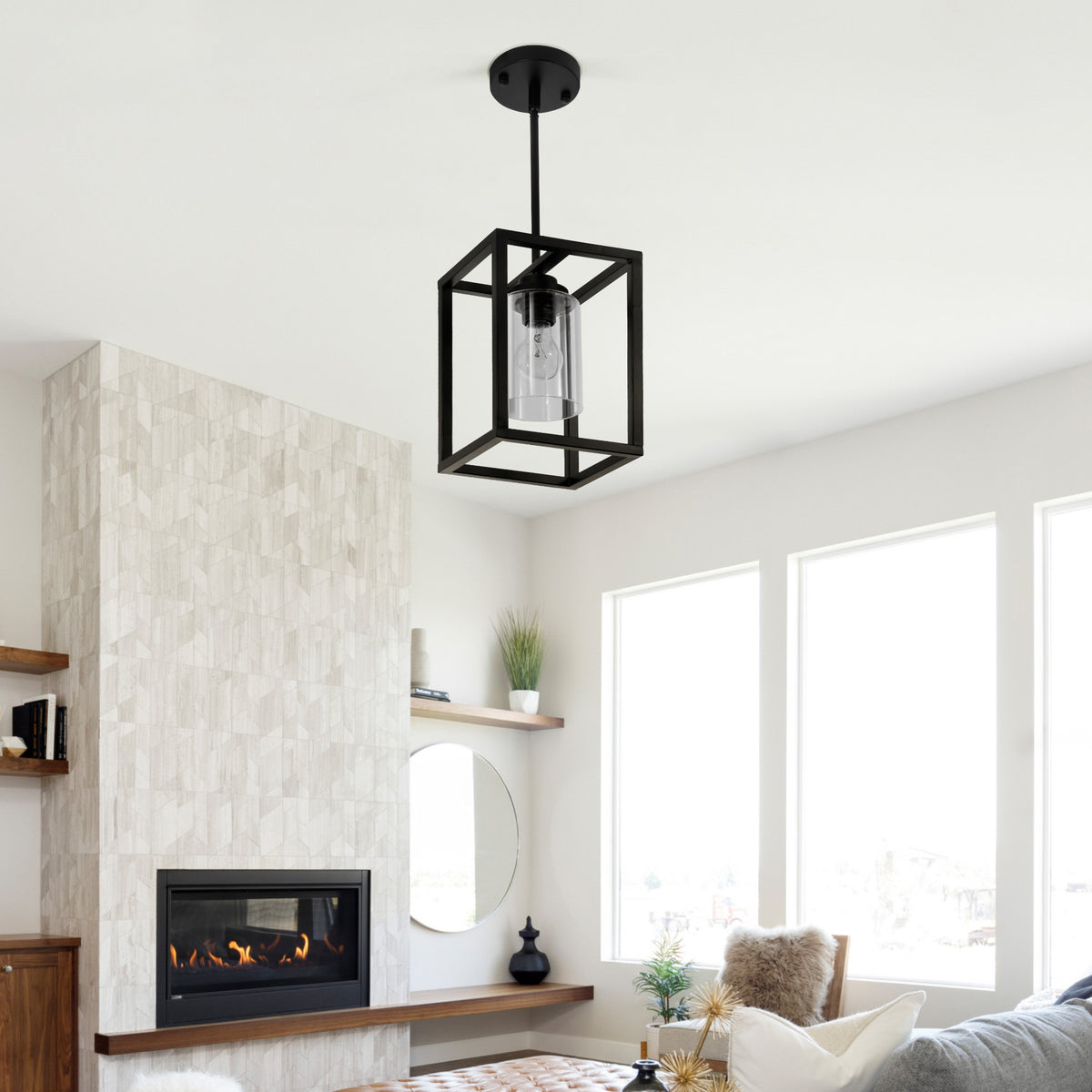 1-Light Black Farmhouse Chandelier (DY77)
