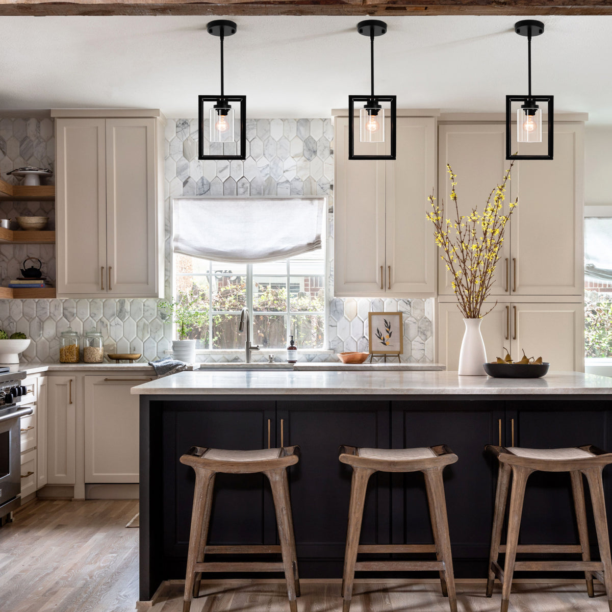 1-Light Black Farmhouse Chandelier (DY77)