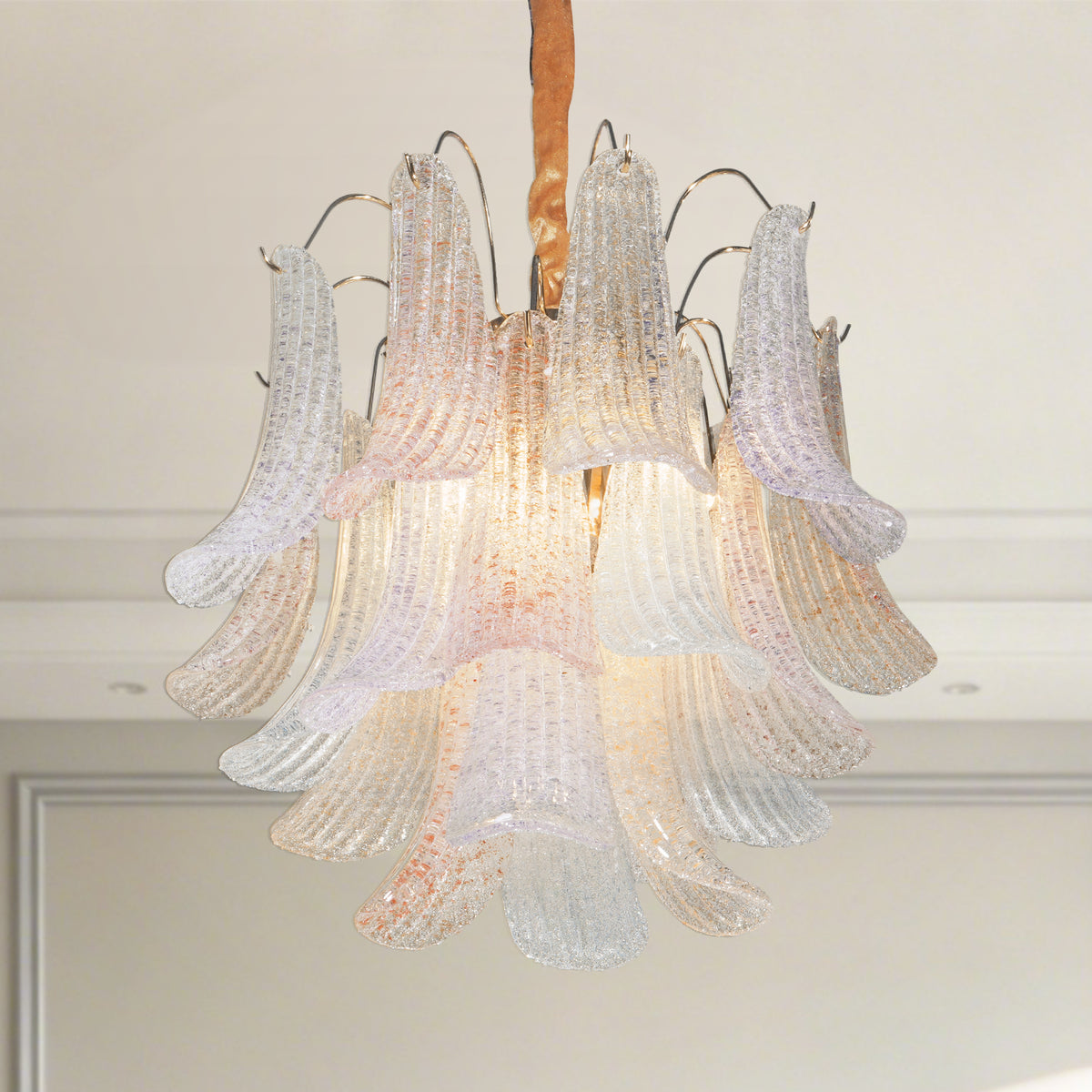 Multicolor glass 5-light chandelier with gold canopy