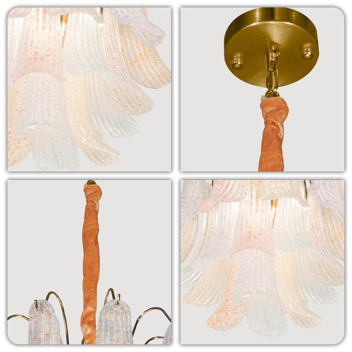 19.7" Multicolor Glass 5-Light Chandelier, Gold and Copper-Tone Frame, Adjustable Chain, E12 3-Color Bulbs Included