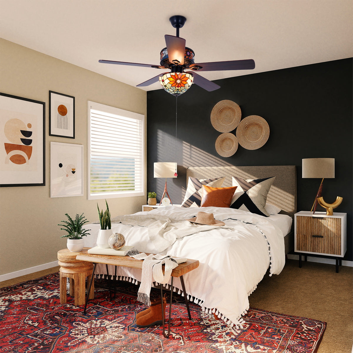 52" Wooden Ceiling Fan Light Fixture Remote Control Hanging Lamp 110V-220V DS-FH87