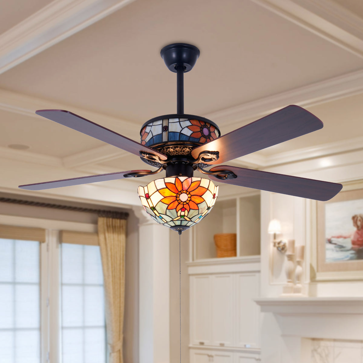 52" Wooden Ceiling Fan Light Fixture Remote Control Hanging Lamp 110V-220V DS-FH87