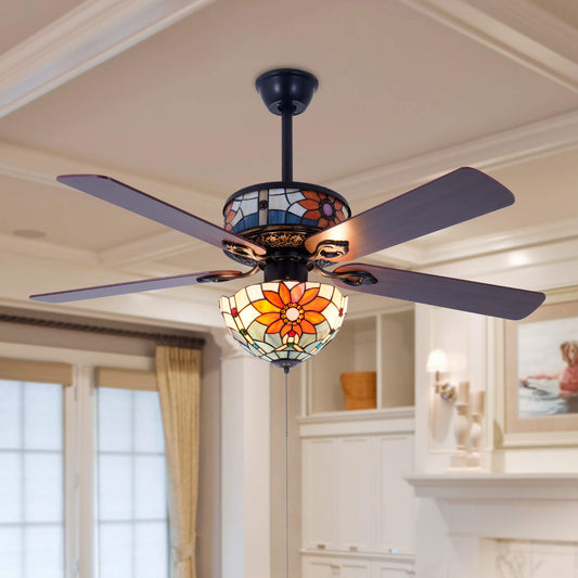 52" Wooden Ceiling Fan Light Fixture Remote Hanging Lamp DS-FH87