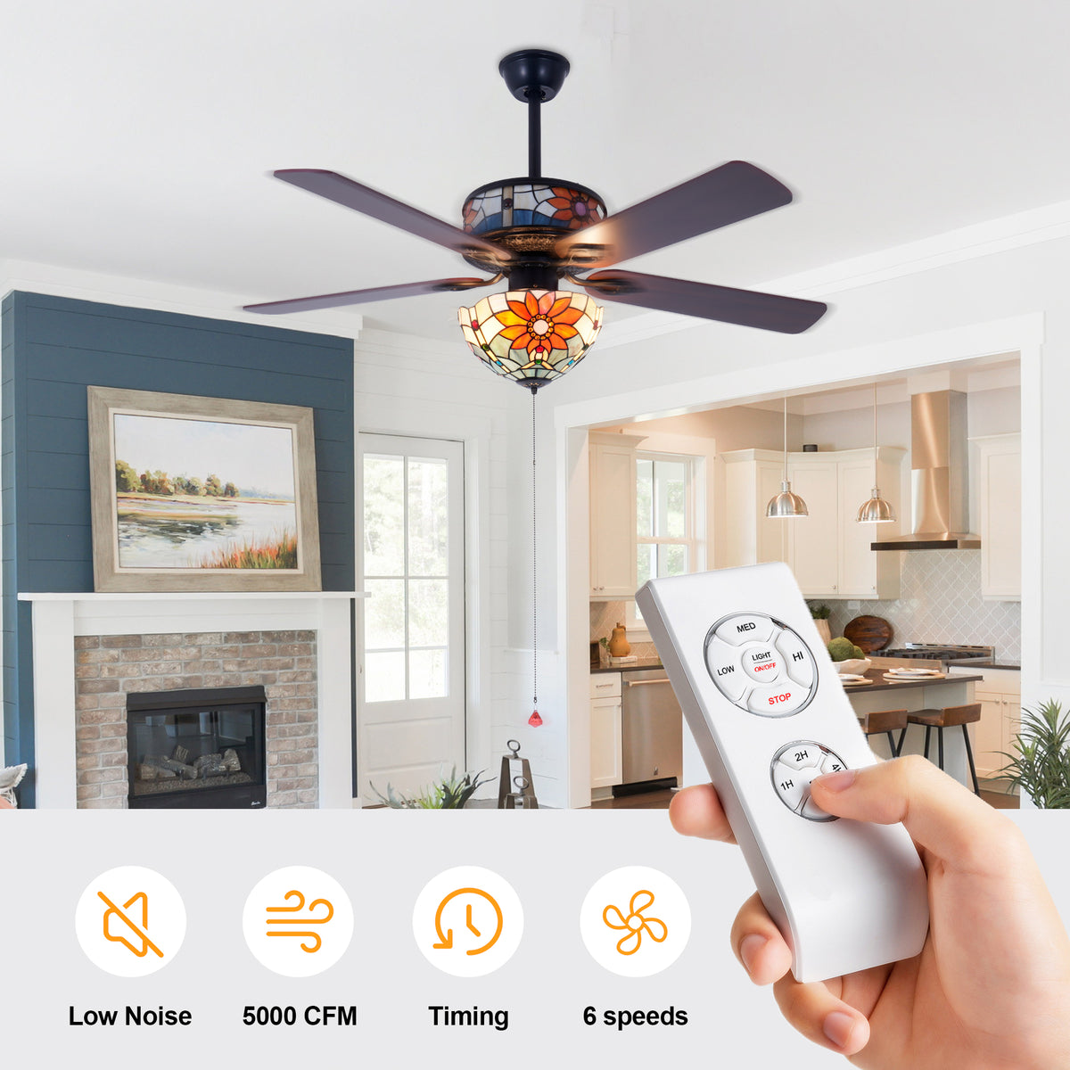 52" Wooden Ceiling Fan Light Fixture Remote Control Hanging Lamp 110V-220V DS-FH87