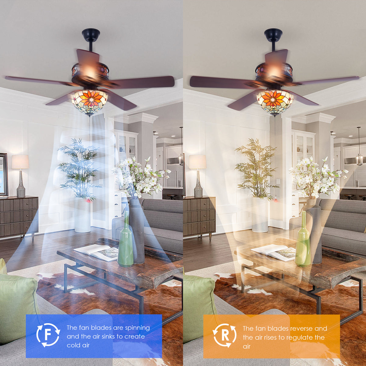 52" Wooden Ceiling Fan Light Fixture Remote Control Hanging Lamp 110V-220V DS-FH87
