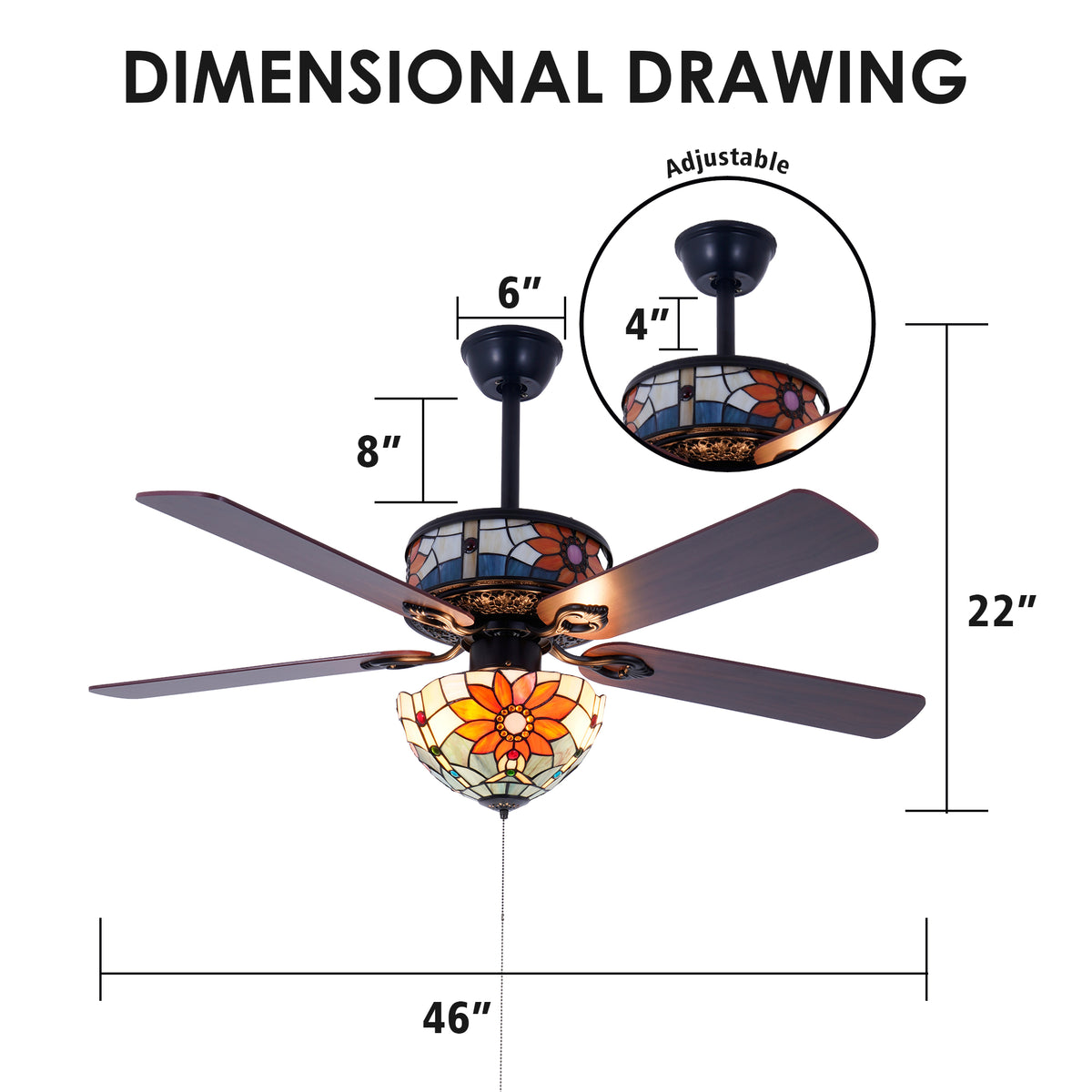 52" Wooden Ceiling Fan Light Fixture Remote Control Hanging Lamp 110V-220V DS-FH87