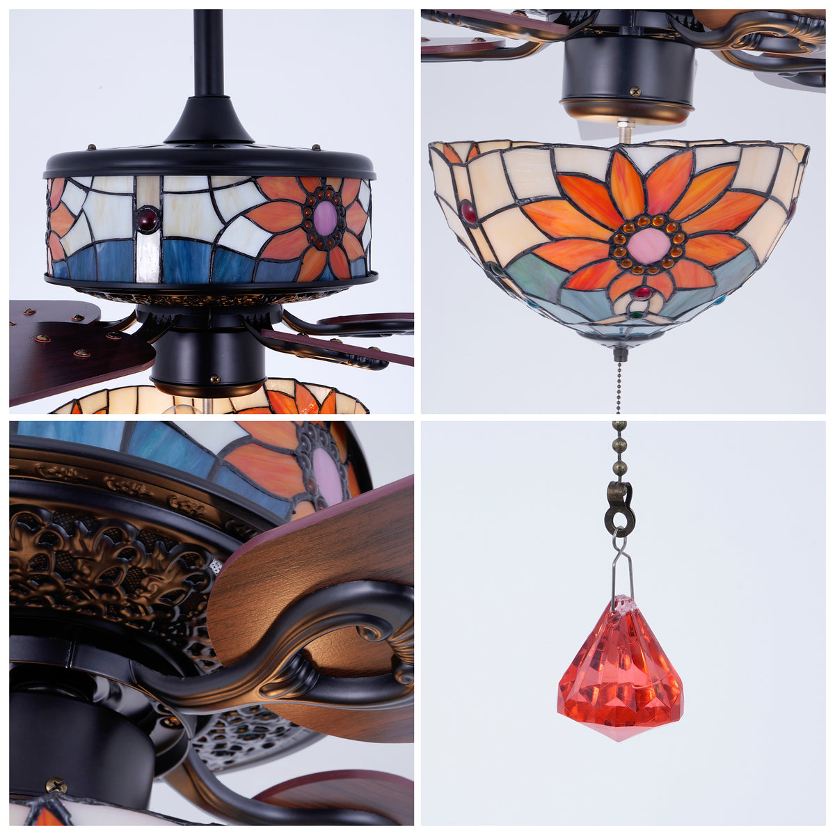 52" Wooden Ceiling Fan Light Fixture Remote Control Hanging Lamp 110V-220V DS-FH87