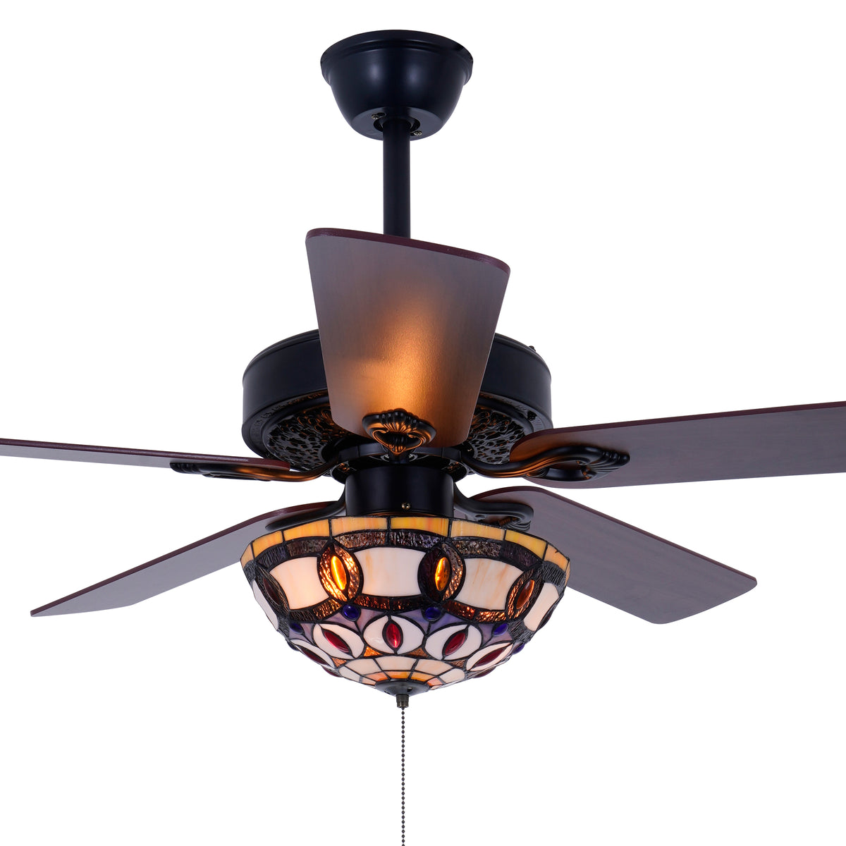 52-Inch Black Ceiling Fan With Tiffany Light DS-FH88