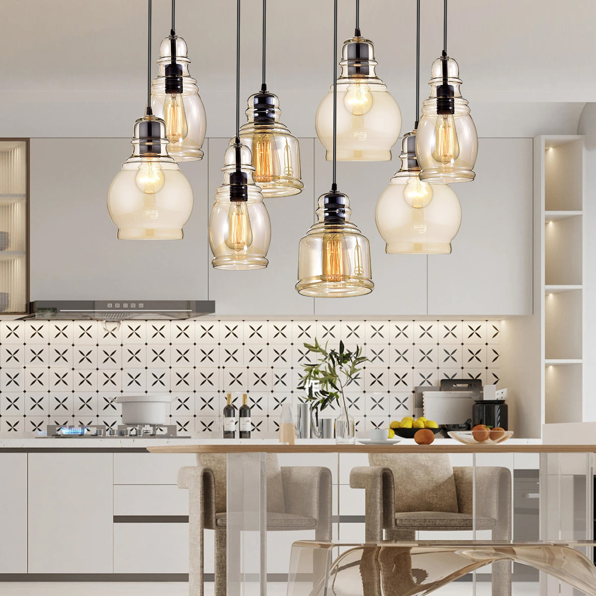 8-Light Brandy Glass Chandelier DS-FM24