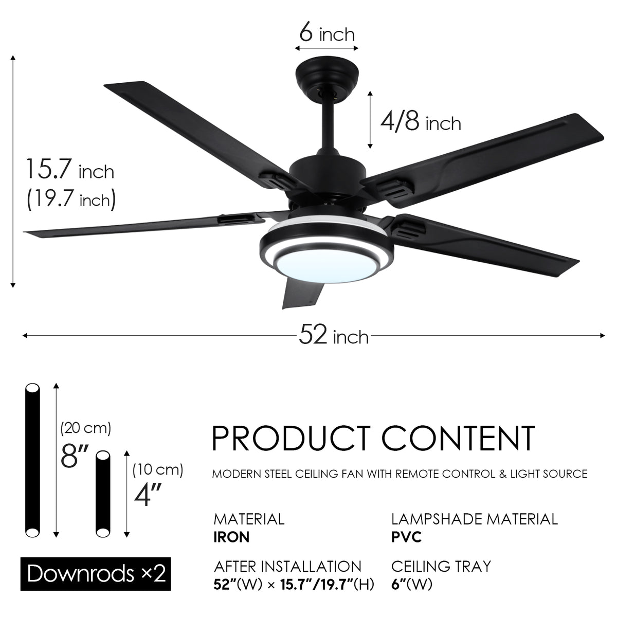 52" 5-Blades Chandelier Industrial Ceiling Fan DS-LN194