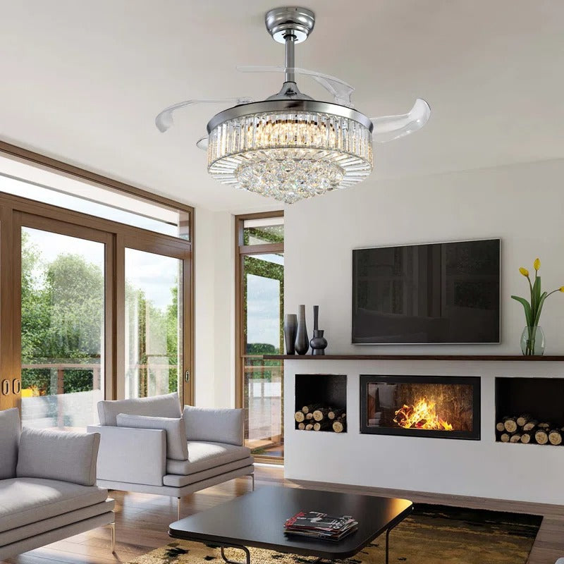 48" Presnell Dimmable Crystal Ceiling Fan with LED Lights and Remote Control