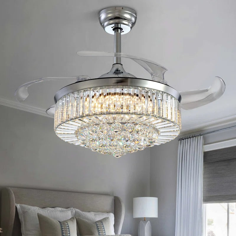 48" Presnell Dimmable Crystal Ceiling Fan with LED Lights and Remote Control