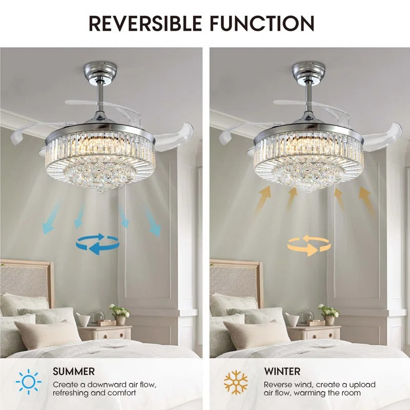 48" Presnell Dimmable Crystal Ceiling Fan with LED Lights and Remote Control