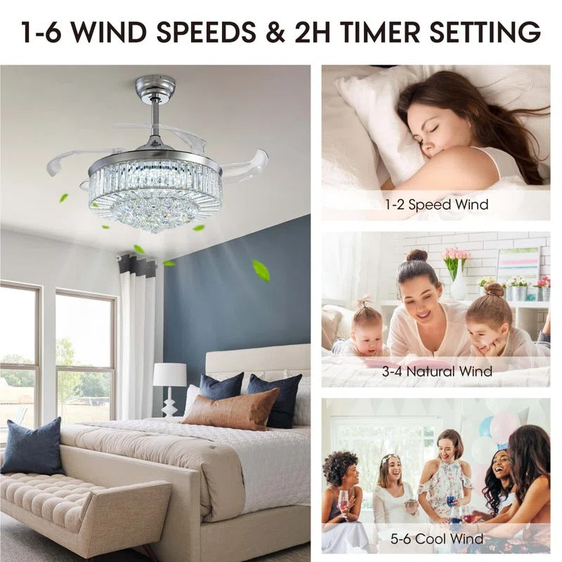 48" Presnell Dimmable Crystal Ceiling Fan with LED Lights and Remote Control