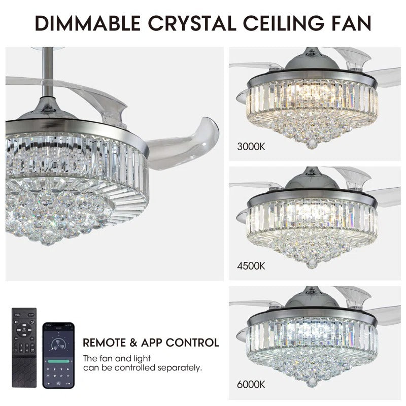 48" Presnell Dimmable Crystal Ceiling Fan with LED Lights and Remote Control