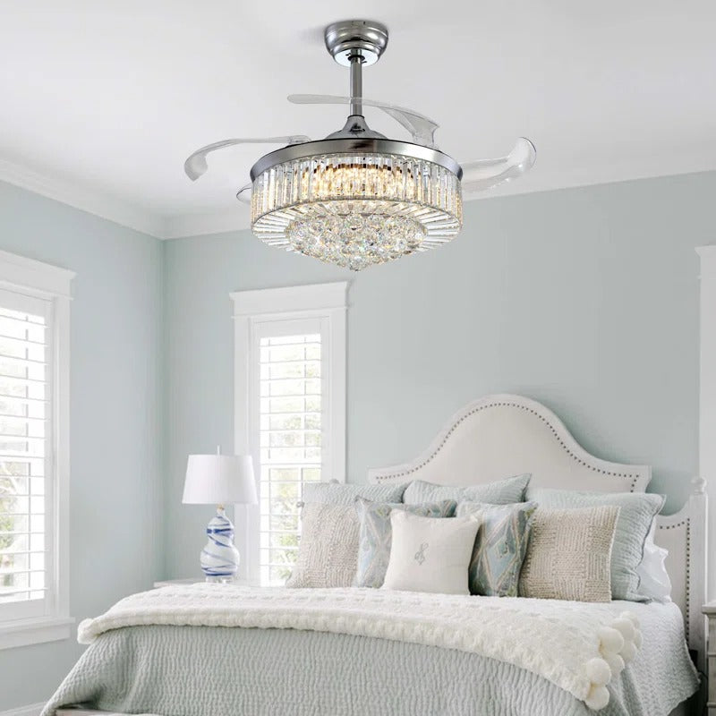 48" Presnell Dimmable Crystal Ceiling Fan with LED Lights and Remote Control