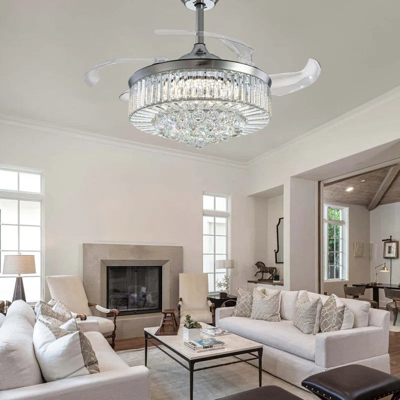 48" Presnell Dimmable Crystal Ceiling Fan with LED Lights and Remote Control