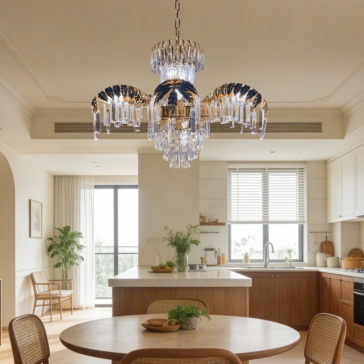 Luxury Gold Leaf Crystal Chandelier - 3-Color Dimmable 11-Light Crystal Pendant Light