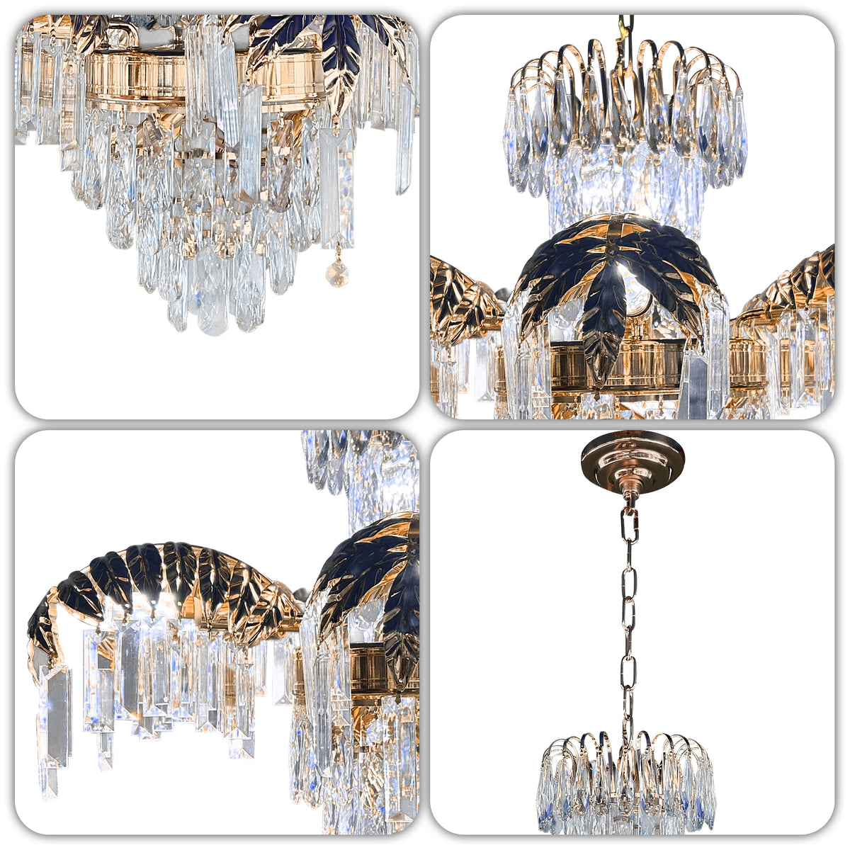 Luxury Gold Leaf Crystal Chandelier - 3-Color Dimmable 11-Light Crystal Pendant Light