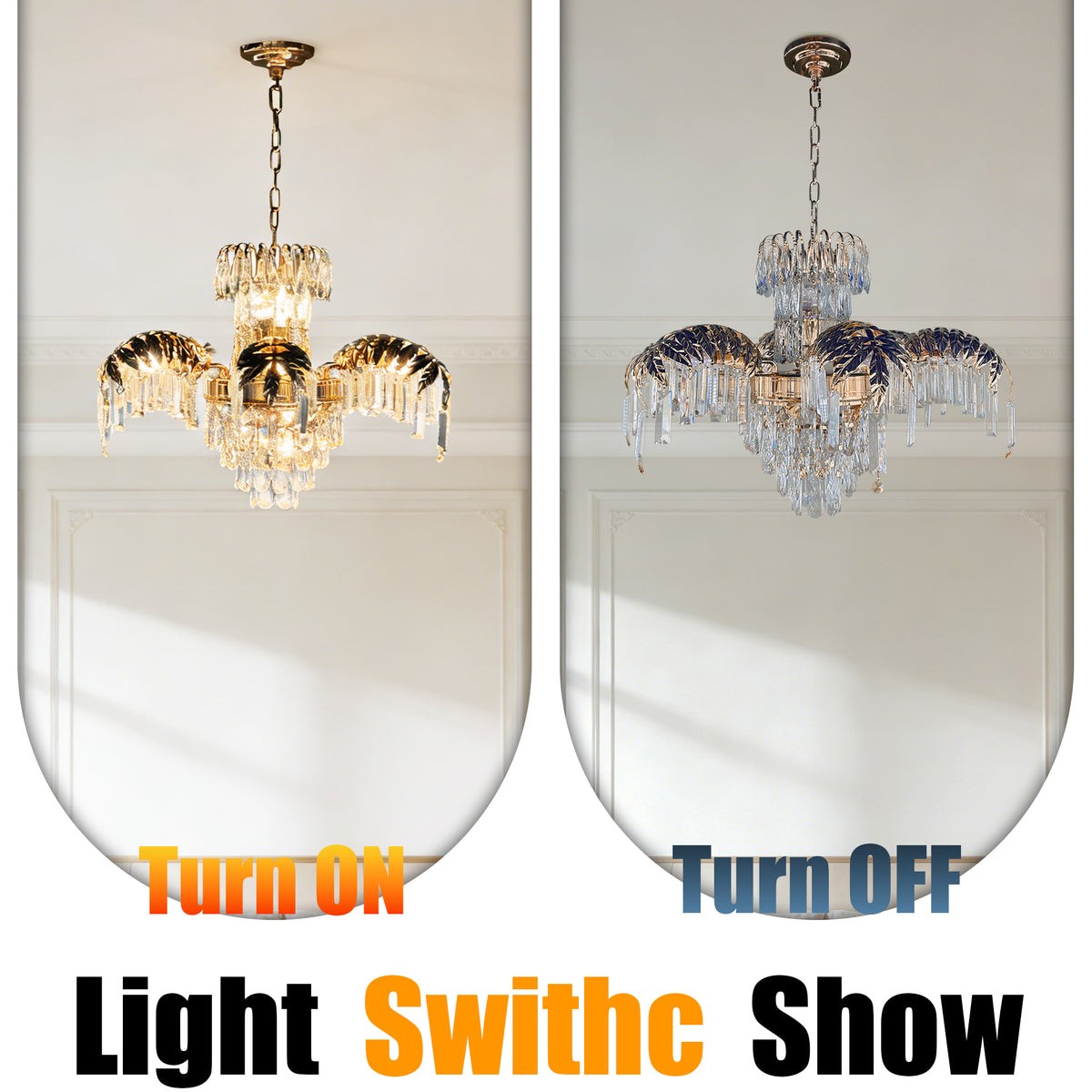 Luxury Gold Leaf Crystal Chandelier - 3-Color Dimmable 11-Light Crystal Pendant Light