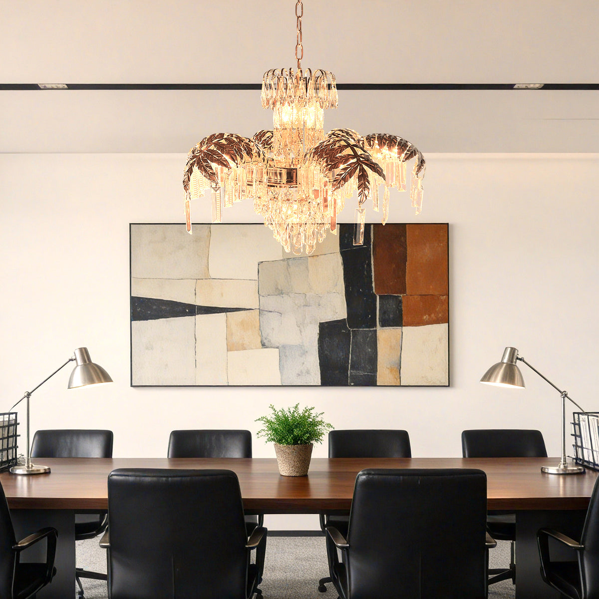 Luxury Gold Leaf Crystal Chandelier - 3-Color Dimmable 11-Light Crystal Pendant Light